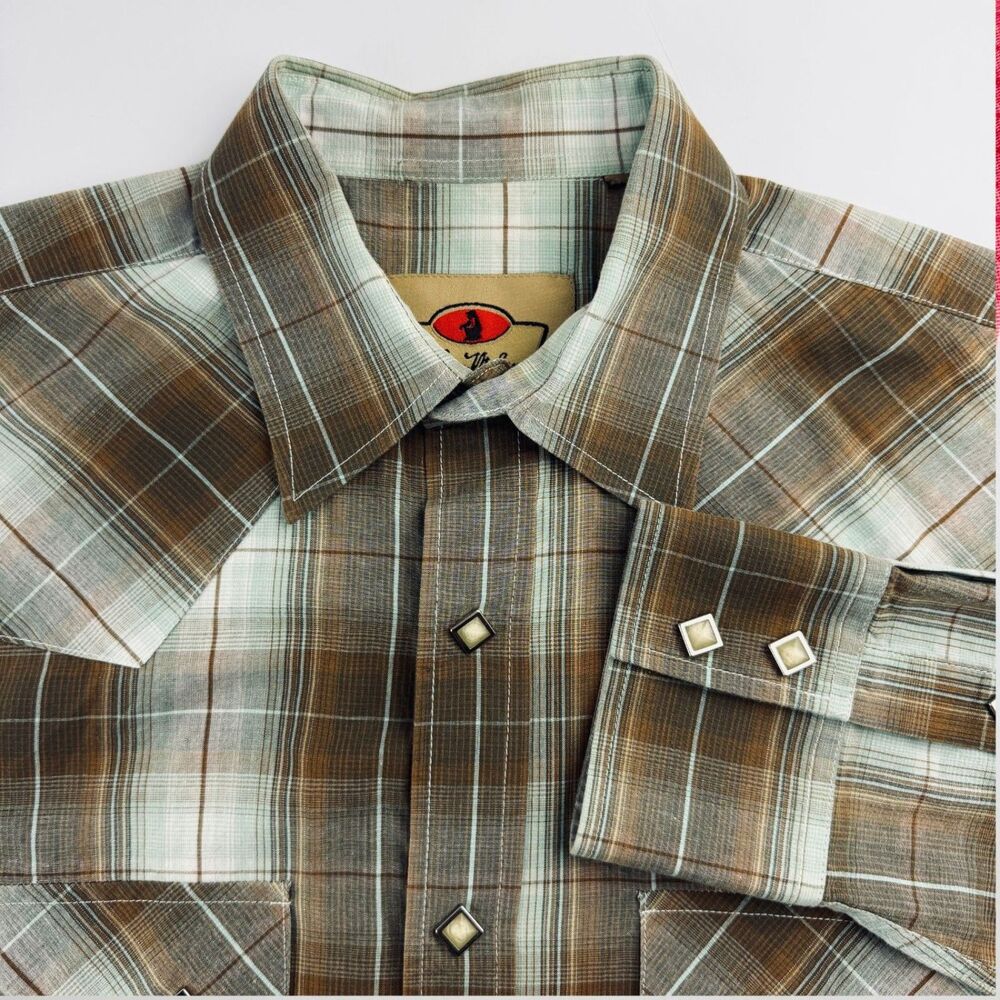 Larry Mahan Plaid Western Shirt Medium Pearl Snap
